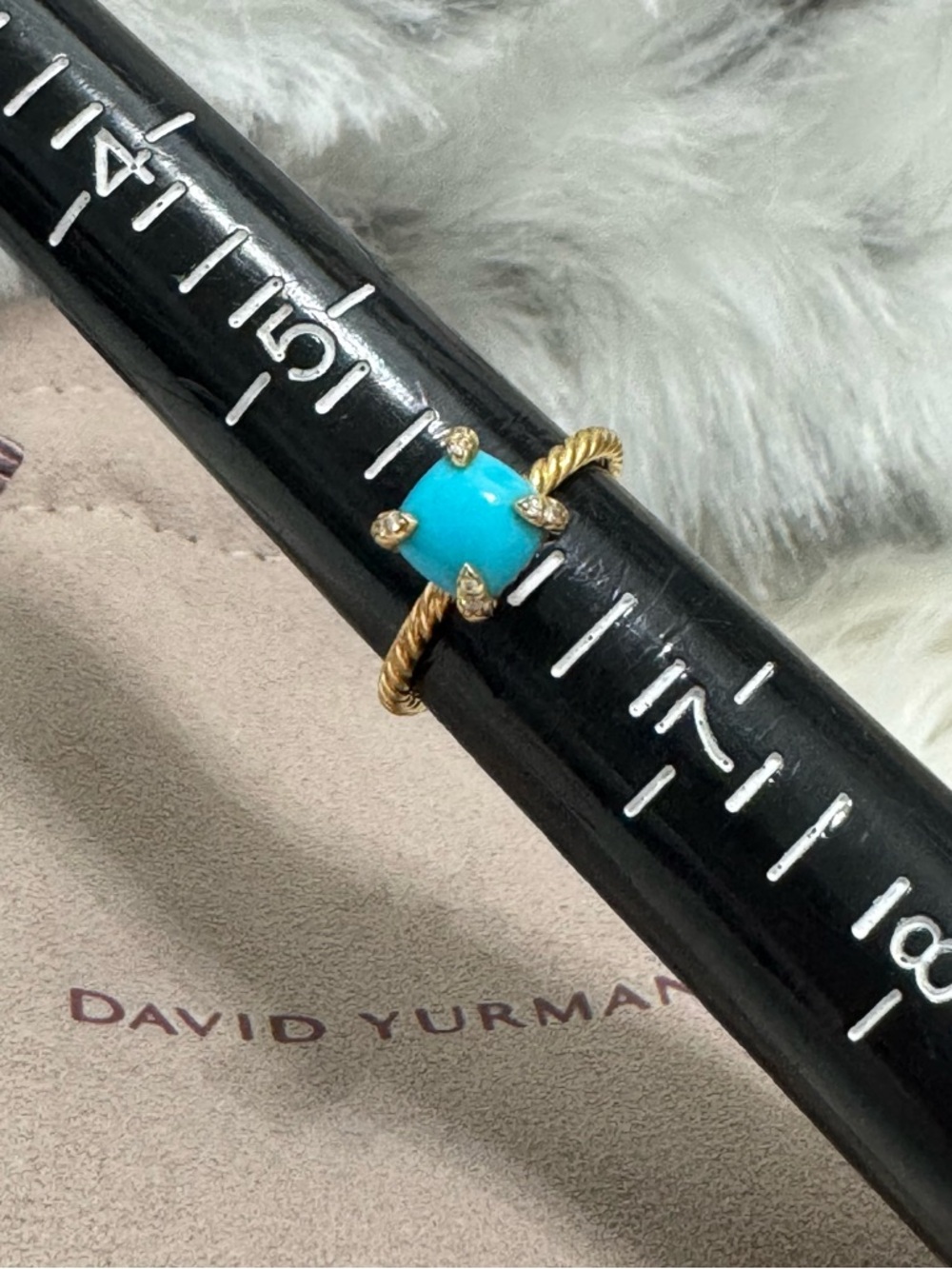 David Yurman 18K Gold Turquoise Diamond Chatelaine Ring - Picture 9 of 9